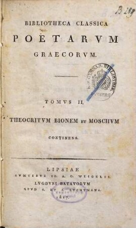 Theocritvs, Bion et Moschvs : in usum praelectionum academicarum et scholarum