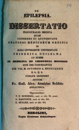 De epilepsia : Diss. inaug. med.