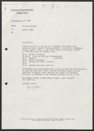 Brief an Bianca Zedda, 05.12.1989