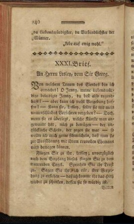 XXXI. Brief. An Herrn Lesley, vom Sir Georg