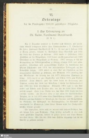 VI. Nekrolog der im Vereinsjahre 1905/06 gestorbenen Mitglieder