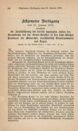 Allgemeine Verfügung vom 31. Januar 1873