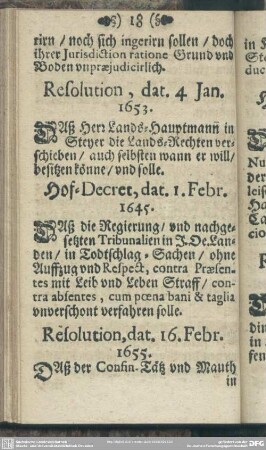 Resolution, dat. 16. Febr. 1655