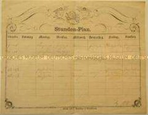 Stundenplan von 1876 - aus der Schreibschatulle der Ulrike von Levetzow (Goethe-Kasten)