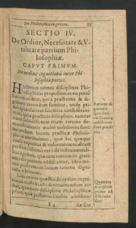 Sectio IV. De Ordine, Necessitate & Utilitate partium Philosophiae.