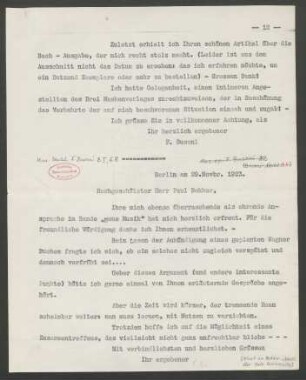 Briefabschrift an Paul Bekker : 29.11.1923