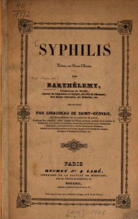 Syphilis : Poème en 2 Chants