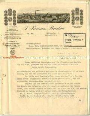 Geschäftsbrief der Firma Kemna an das Maschinentechnische Institut der Landwirtschaftlichen Hochschule Berlin