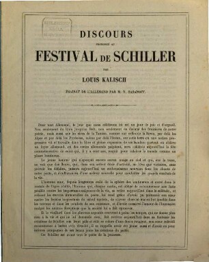 Discours prononcé au Festival de Schiller