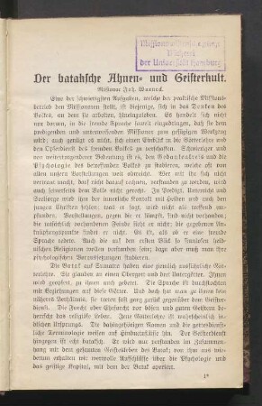 Der bataksche Ahnen- und Geisterkult