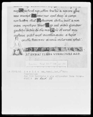 Psalter aus Werden — Initiale A als sitzender Mann, Folio 100recto