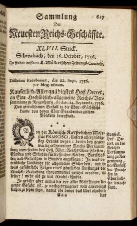XLVII. Stuck, Schwabach, den 16. October, 1756.