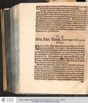 No. 38. Röm. Käys. Majest. Decretum Sessionis & Voti.