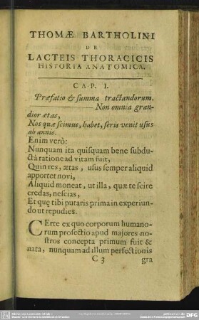 Thomae Bartholini De lacteis thoracicis historia anatomica