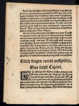 Etlich fragen werden auffgelöszt. Das sechst Capitel.