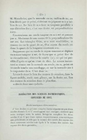 Agrégation des sciences mathématiques. Concours de 1897.