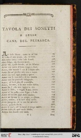 Tavola dei sonetti e delle Canz. del Petrarca