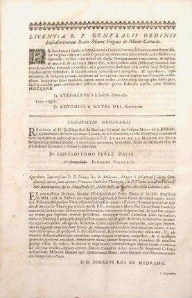 Licentia R. P. Generalis Ordinis Discalceatorum Beatae Mariae Virginis de Monte Carmelo.