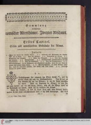 Erstes Kapitel. Sitten und unterschiedene Gebräuche der Römer