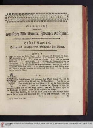 Erstes Kapitel. Sitten und unterschiedene Gebräuche der Römer