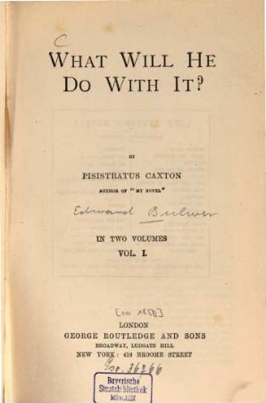 Lord Lytton's novels, 19,1. What will he do with it? Pt. 1