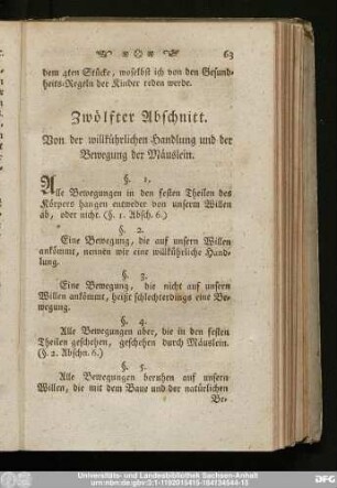 Zwölfter Abschnitt. Von der willkührlichen Handlung und der Bewegung der Mäuslein.
