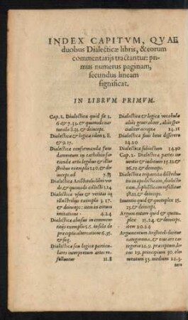 Index Capitum, Quae duobus Dialecticae libris, & eorum commentariis tractantur ...