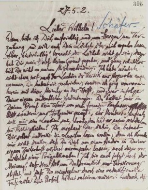 Brief an Wilhelm Schäfer