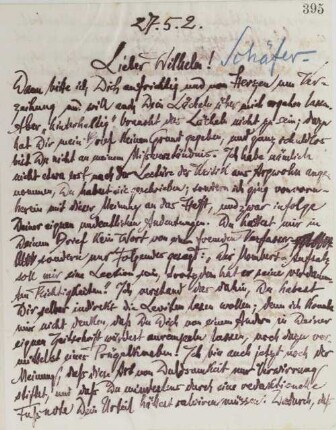 Brief an Wilhelm Schäfer