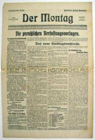 Titelblatt der Montagsausgabe des "Berliner Lokal-Anzeiger" zur Verfassungsdiskussion in Preußen