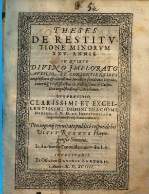 Theses De Restitvtione Minorvm XXV. Annis
