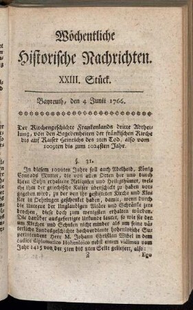 XXIII. Stück. Bayreuth, den 4. Junii 1766.