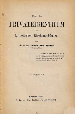 Ueber das Privateigenthum an katholischen Kirchengebäuden
