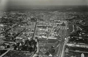 Breslau/Wroclaw (PL), westlicher Stadtteil mit Freiburger Bahnhof, Luftbild