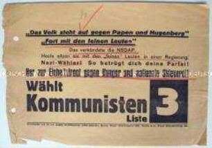 Propagandaflugblatt der KPD zur Reichstagswahl 1933