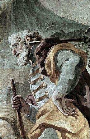 Die Kundschafter des Moses in Kanaan, mit Inschrift: Die Etsch bringt Trauben hervor