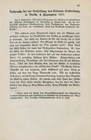 Ansprache bei der Enthüllung des Eisernen Hindenburg in Berlin, 4. September 1915