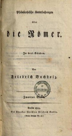 Philosophische Untersuchungen über die Römer, 2
