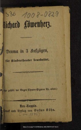 Richard Löwenherz : Drama in 3 Aufzügen
