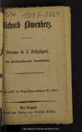 Richard Löwenherz : Drama in 3 Aufzügen