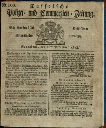 Nr. 100, Sonnabend, den 16ten December 1815