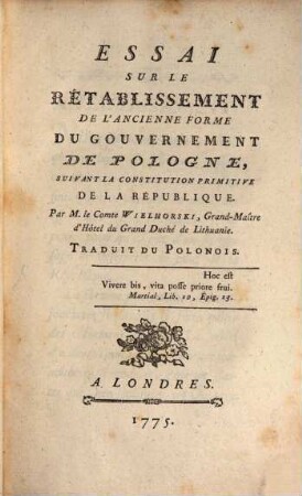 Essai sur le rétablissement de Pologne