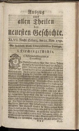 XLVII. Nachl. Coburg, den 21. Nov. 1750.