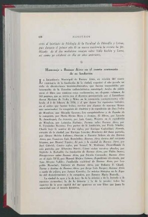 Homenaje a Buenos Aires en el cuarto centenario de su fundación