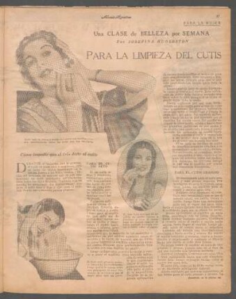 Para la limpieza del cutis : Una clase de belleza por semana