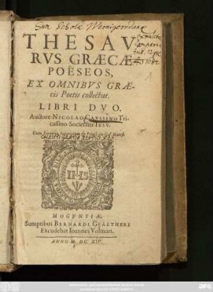 Thesaurus Graecae Poeseos, Ex Omnibus Graecis Poetis collectus : Libri Duo