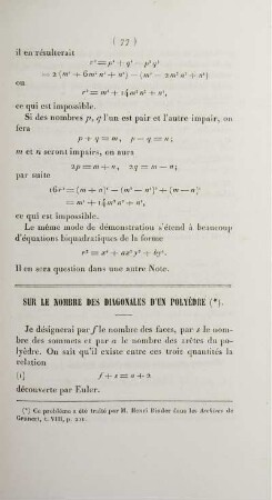 Sur le nombre des diagonales d'un polyèdre.