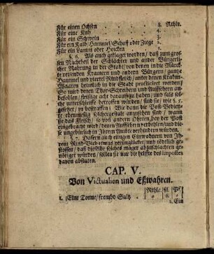 Cap. V. Von Victualien und Eßwahren.