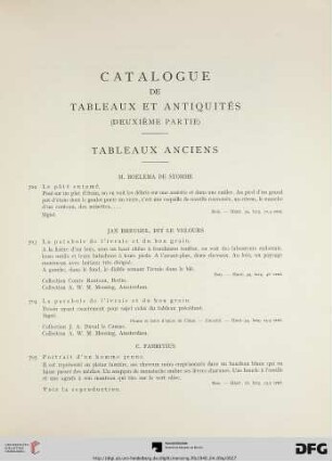 Catalogue de tableaux et antiquités (Nr. 702-925)