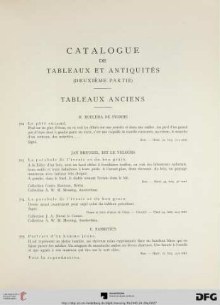 Catalogue de tableaux et antiquités (Nr. 702-925)